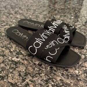 Calvin Klein Black Logo Slide Sandals EUC 8.5 narrow